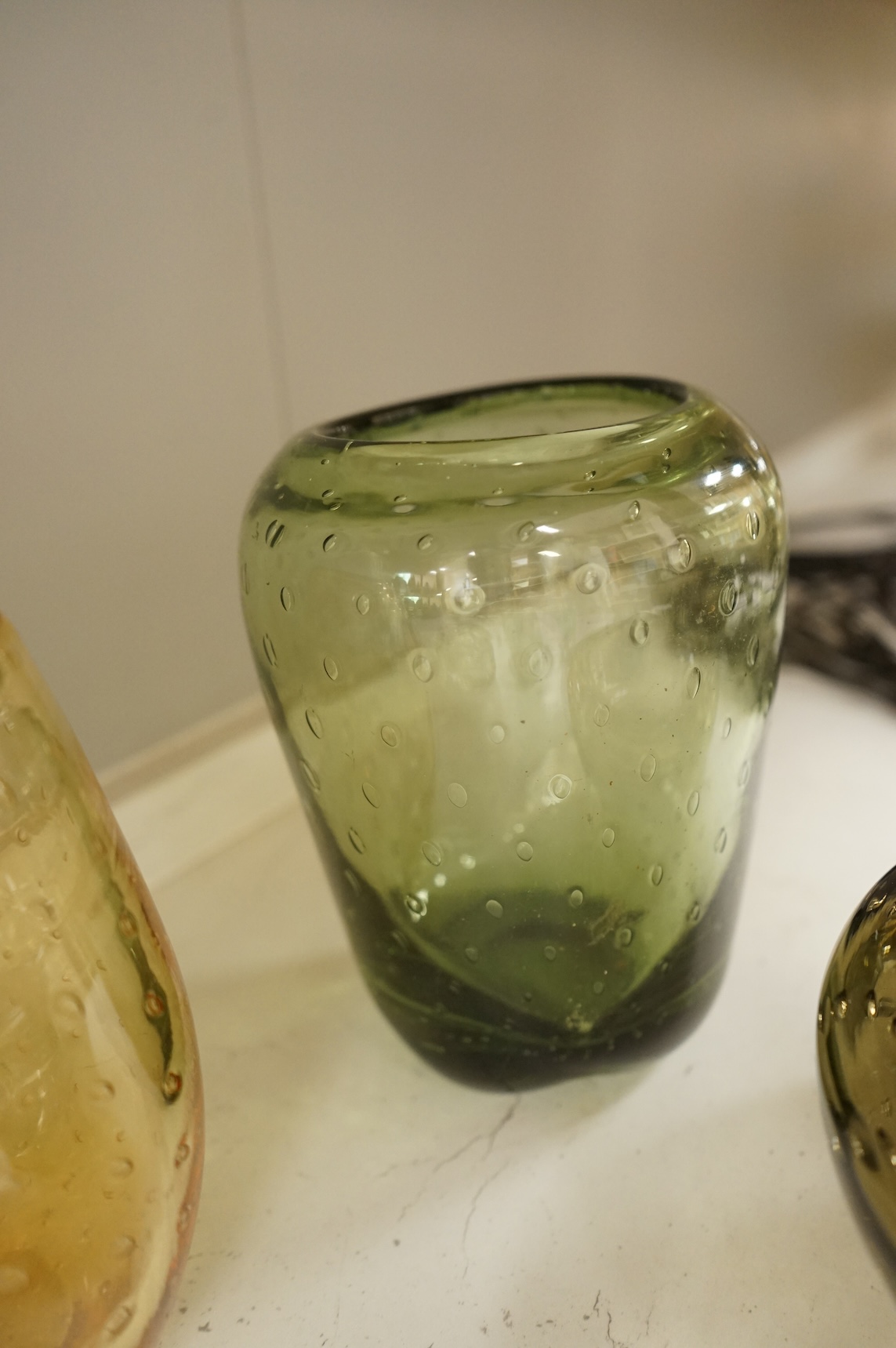 A collection of mixed coloured Whitefriars ‘Controlled Bubble’ and ‘Knobbly’ glassware, largest 37cm high (12)